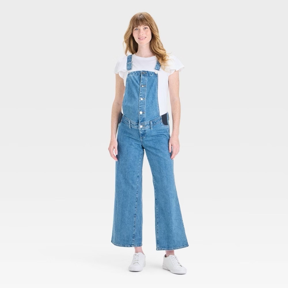 Isabel Maternity Wide Leg Denim Overalls NWT Size 10